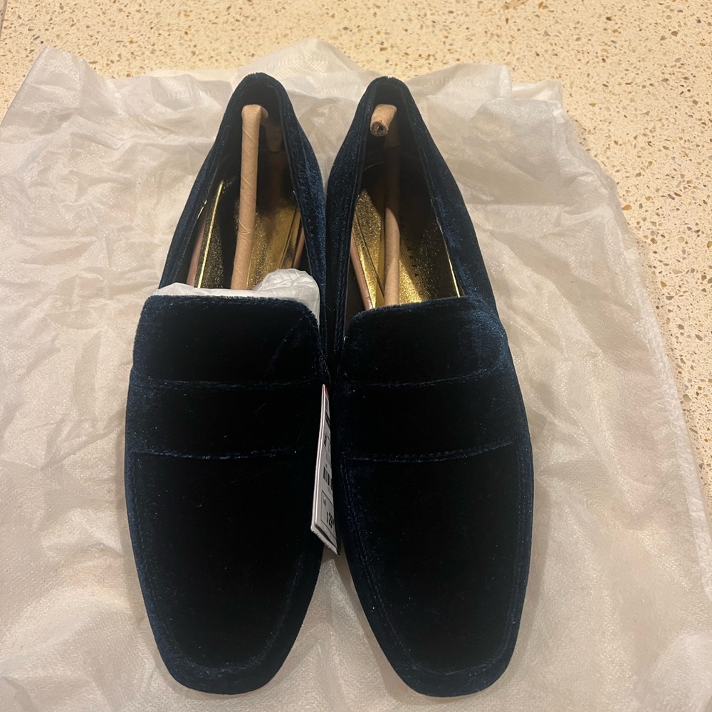 Zara Velvet Navy Flats Size 38